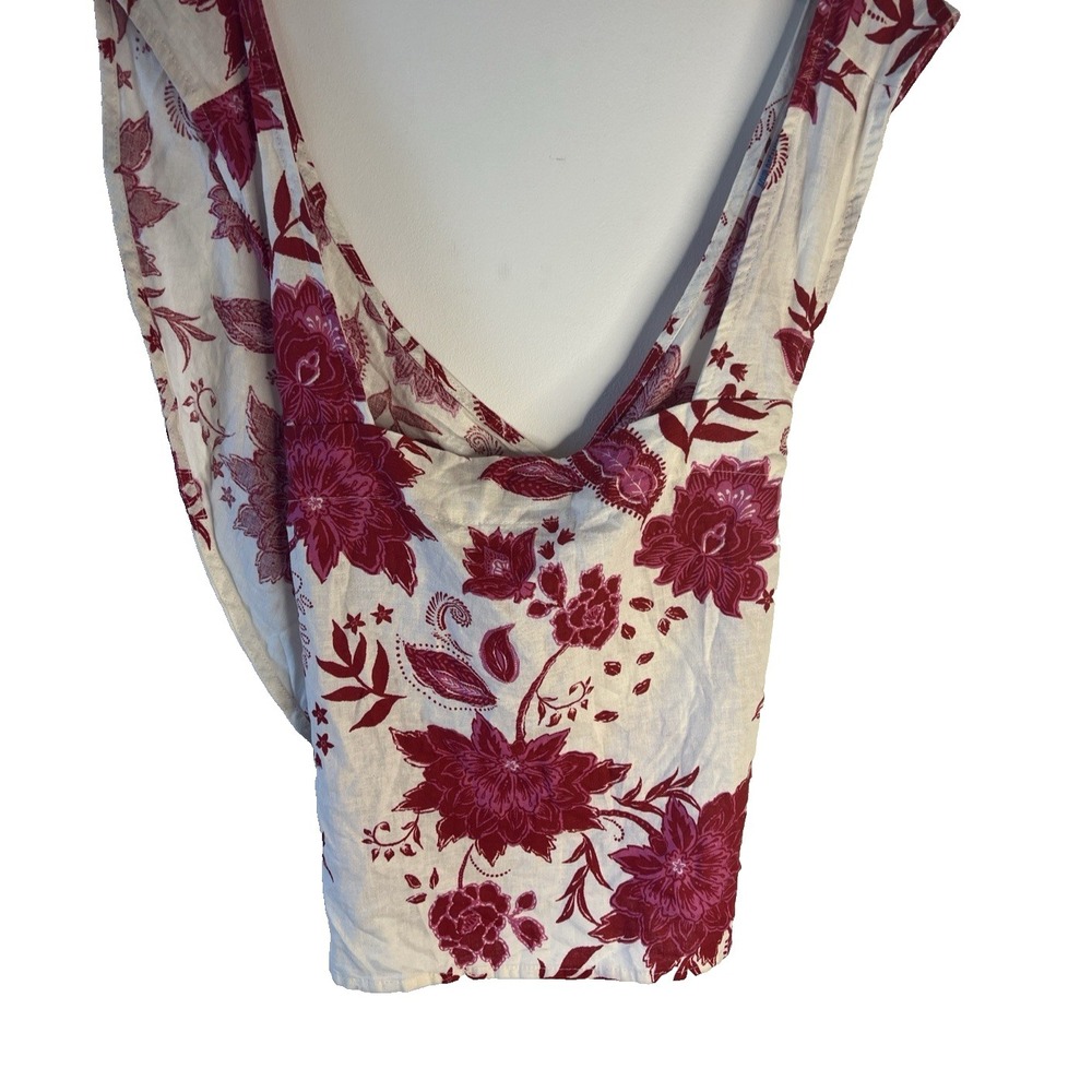 Y2K Style Linen Blend Wrap Floral Top Women L Boho Beach Comfy Summer Fairy